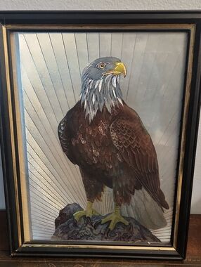 Framed Eagle Wall Art Print in Brown and White